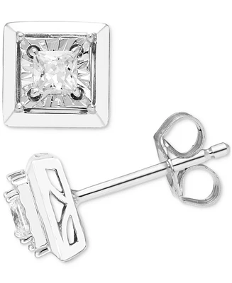 Diamond Princess Cut Square Frame Stud Earrings (1/4 ct. t.w.) in 14k White Gold