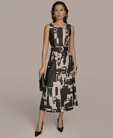 Donna Karan New York Women's Printed Belted A-Line Dress