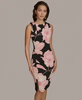 Donna Karan New York Petite Floral-Print Ruched Sheath Dress