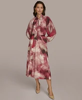 Donna Karan New York Women's Printed Tie-Neck A-Line Dress