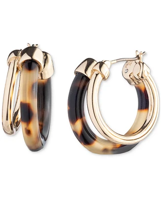 Lauren Ralph Lauren Gold-Tone Small Solid & Tortoise-Look Split-Hoop Earrings, 0.95"