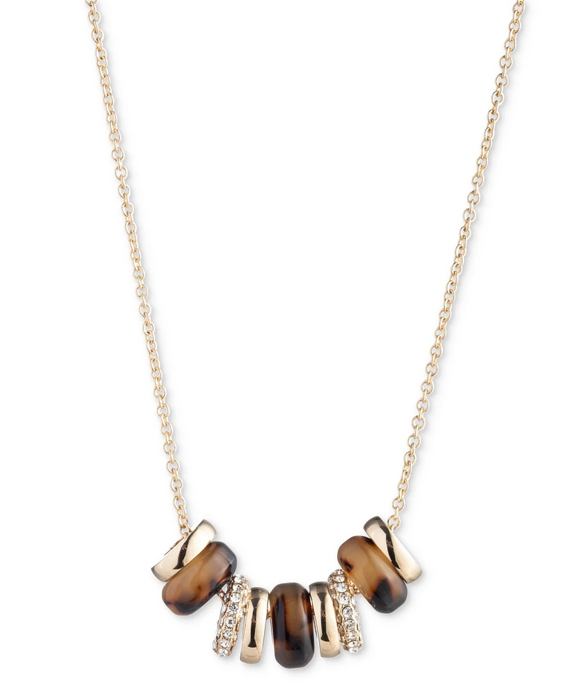 Lauren Ralph Lauren Gold-Tone Pave & Tortoise-Look Rondelle Bead Statement Necklace, 16" + 3" extender