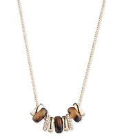 Lauren Ralph Lauren Gold-Tone Pave & Tortoise-Look Rondelle Bead Statement Necklace, 16" + 3" extender