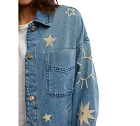 Free People Women's Madison Embroidered Denim Shirt Jacket