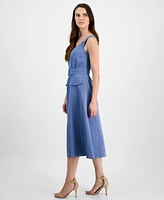 Tahari Asl Women's Denim Belted Midi Dress