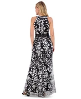 Eliza J Women's 3D-Floral Tie-Waist Halterneck Gown