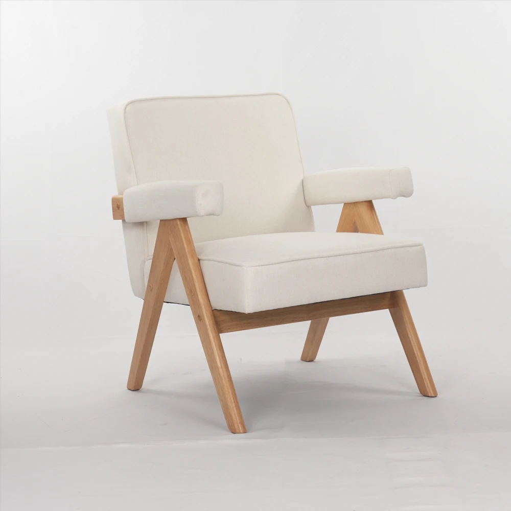 wooden leg leisure chair with handrails, cushions.uitable for living room, bedroom, study and other occasions