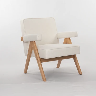 wooden leg leisure chair with handrails, cushions.uitable for living room, bedroom, study and other occasions