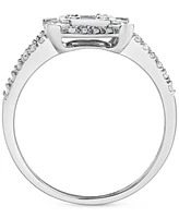 Diamond Round & Baguette Halo Cluster Ring (3/8 ct. t.w.) in 14k White Gold