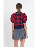 English Factory Women's Gingham Collar Knit Top