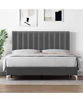 gaomon Queen Size Bed Frame with Adjustable Headboard, Velvet Upholstered Platform Bed Frame