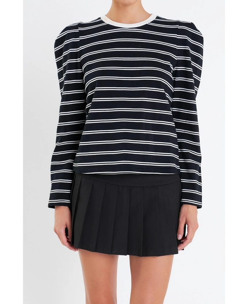 English Factory Women's Striped Puff Sleeves Top