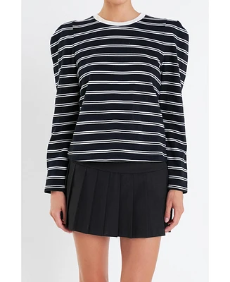 English Factory Women's Striped Puff Sleeves Top