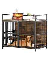 Lovmor Furniture Style Dog Crate Large Dogs Indoor Heavy Duty Dog Kennels with 2 Stainless Steel Bowls