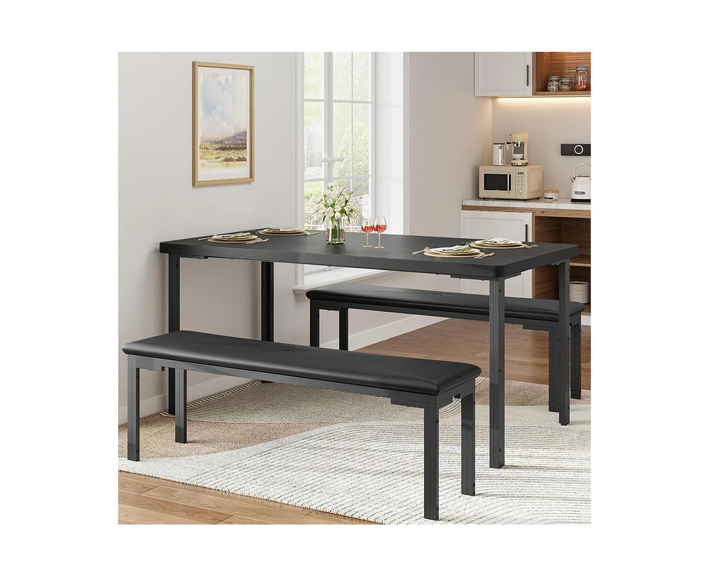 gaomon Kitchen Table and 2 Dining Benches Set, 3 Piece Dining Table Set for 4, Space