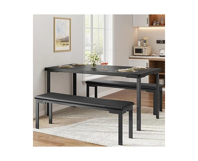 gaomon Kitchen Table and 2 Dining Benches Set, 3 Piece Dining Table Set for 4, Space-Saving Dinette for Kitchen, Dining Room