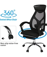 Slickblue Ergonomic Office Desk Chair Mesh High Back with Leather Headrest, Adjustable Lumbar Support, and Recliner Feature