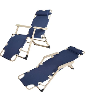 Slickblue Set of 2 Outdoor Reclining Lawn Chairs Adjustable Folding Patio Recliners with Pillow for Comfort