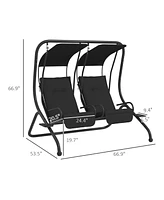 Outsunny 2-Seat Patio Swing Chair w/ Removable Canopy & Cup Holders,