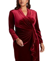 Tadashi Shoji Plus Size Markum Long-Sleeve Velvet Flounce Gown