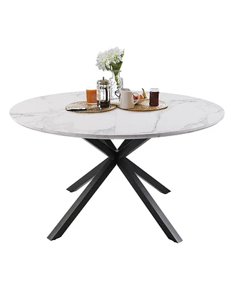 Slickblue Elegant 53" Round Dining Table for 4-6 with Marble Texture and Metal Legs