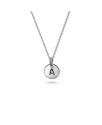 Bling Jewelry Tiny Minimalist Abc Round Disc Block Letter Alphabet A-z Initial Pendant Necklace For Women .925 Sterling Silver