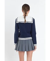 English Factory Women's Contrast Sailor Collar Cardigan