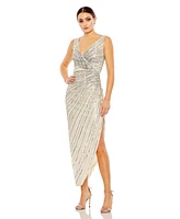 Mac Duggal Women's Sequined Faux Wrap Sleeveless Midi Dress