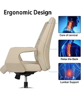 Slickblue Adjustable Ergonomic Leather Executive Office Chair Comfortable Home Office Desk Chair with Locking Position