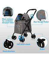 Slickblue Foldable Pet Stroller for Medium Dogs & Cats - Four Wheels, Storage Pocket