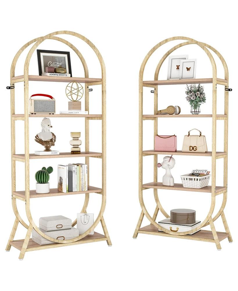 Tribesigns 5-Tier Open Bookshelf, 70.8" Tall Arched Bookcase, Modern Brown Metal Frame Storage Bookshelves