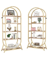 Tribesigns 5-Tier Open Bookshelf, 70.8" Tall Arched Bookcase, Modern Brown Metal Frame Storage Bookshelves