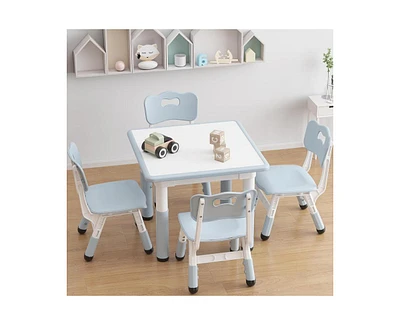 gaomon Toddler Table and 4 Chairs Set with Graffiti Desktop, Height Adjustable Kids Table and Chairs Set with Storage