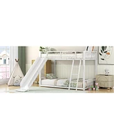 Slickblue Twin Over Twin Metal Bunk Bed with Slide - Space-Saving Kids Bed