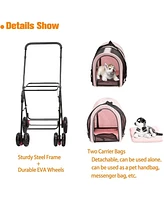 Slickblue Detachable 3-in-1 Double Pet Stroller with 2 Travel Carriage Bags Versatile and Convenient Pet Transport