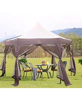 Slickblue 12' x 12' Hexagonal Gazebo with Mosquito Netting Outdoor Pop-Up Canopy Tent with Strong Iron Frame and Storage Bag