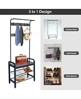 Slickblue Entryway 3-in-1 Hall Tree Shoe Rack with Freestanding Coat Rack and Bench