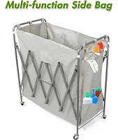 Slickblue Folding 3-Section Rolling Laundry Basket Cart Laundry Sorter with Lockable Wheels and Removable Bags