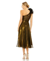 Women's Rosette One Shoulder Tea Length Dress
