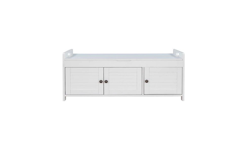 Slickblue Storage Bench with 3 Shutter Doors Shoe Bench Featuring Removable Cushion and Hidden Storage Space