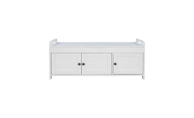 Slickblue Storage Bench with 3 Shutter Doors Shoe Bench Featuring Removable Cushion and Hidden Storage Space