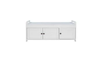 Slickblue Storage Bench with 3 Shutter Doors Shoe Bench Featuring Removable Cushion and Hidden Storage Space