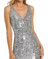 Mac Duggal Women's Beaded Floral Sleeveless Gown