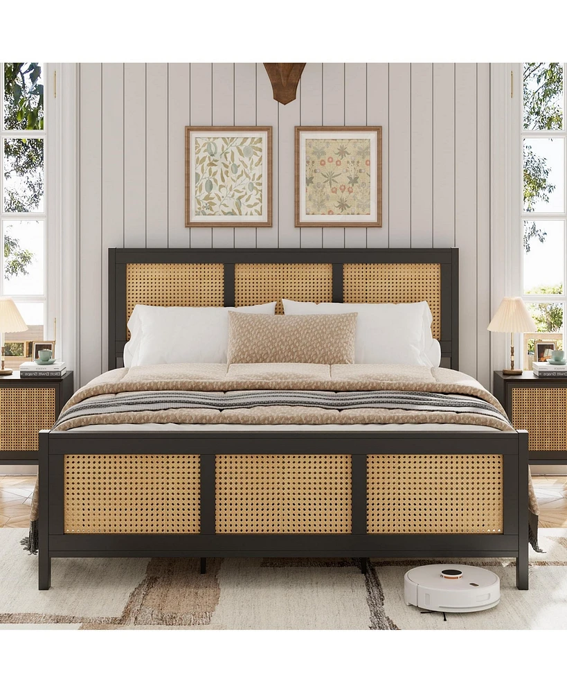 gaomon Full Size Rattan Bed Frame with Headboard