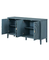 Slickblue Retro Sideboard with Circular Groove Design and Round Metal Handles for Entrance, Dining & Living Rooms