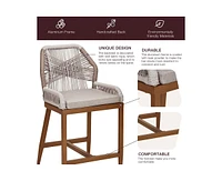 gaomon Woven Outdoor Counter Height Bar Stools Chairs Set of 2, Rattan Garden Counter Stools with Aluminum Frame