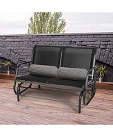 Slickblue Patio Glider Swing Bench for 2 - Breathable Loveseat Seating with Anti-Rust Coating