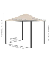 Outsunny 10' x 10' Patio Gazebo Outdoor Canopy Shelter with Double Vented Roof, Netting and Curtains