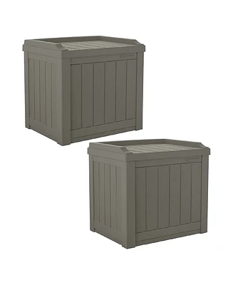 Suncast 22 Gallon Outdoor Patio Small Deck Box with Storage Seat, Stone (2 Pack)