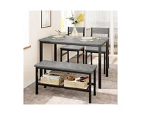 gaomon Dining Table Set for 4, Modern Kitchen Table with Bench and Chairs, 4 Piece Dining Room Table with Storage Rack for Small Spaces